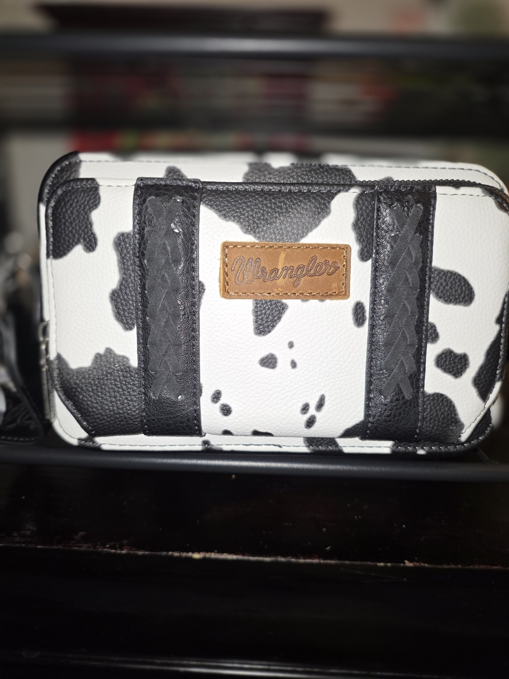 Wrangler Black & White Cowprint Crossbody Bag